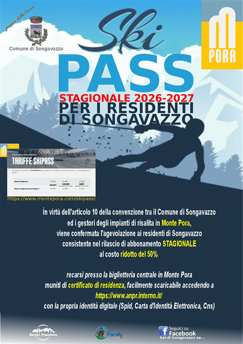 Sky-Pass Stagionale 2026/2027 per i residenti a Songavazzo